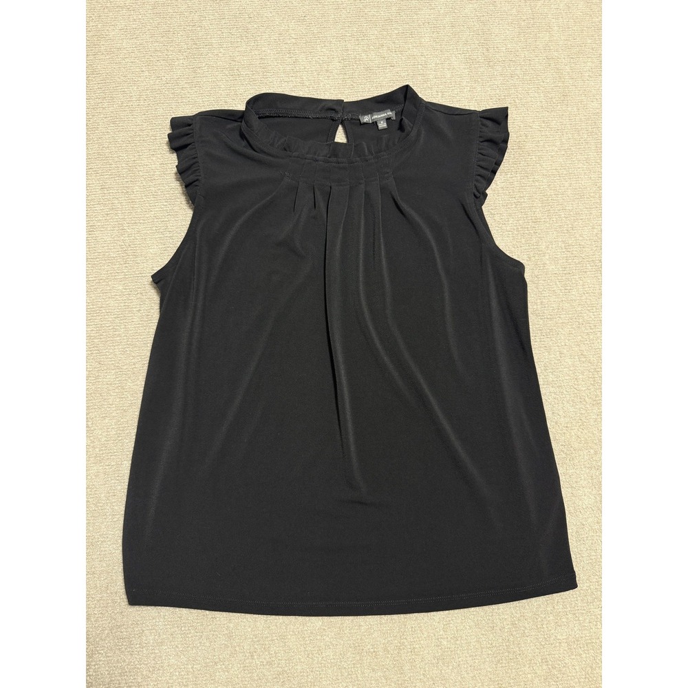 Adrianna‎ Papell Blouse Womens Medium Black Ruffle Sleeve Pleated Top Dressy M